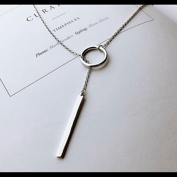 Silver Circle Strip Long Choker Necklace - Picture 1 of 4
